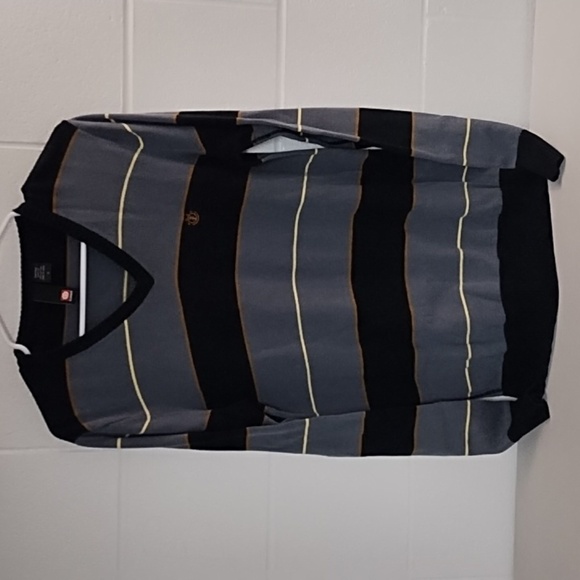 ELEMENT SKATE STRIPE FINE GAUGE COTTON KNIT V-NECK SWEATER - Picture 1 of 8